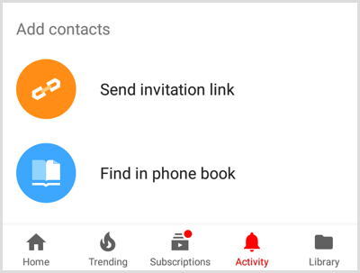 Опции за добавяне на контакти в YouTube