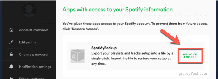 Отнемане на SpotMyBackup достъпа до Spotify