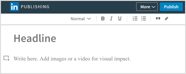 Инструмент за публикуване на LinkedIn за писане на дългосрочни статии