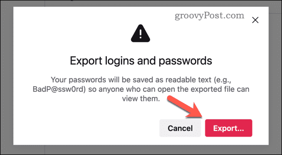 Потвърдете експортирането на влизания във Firefox
