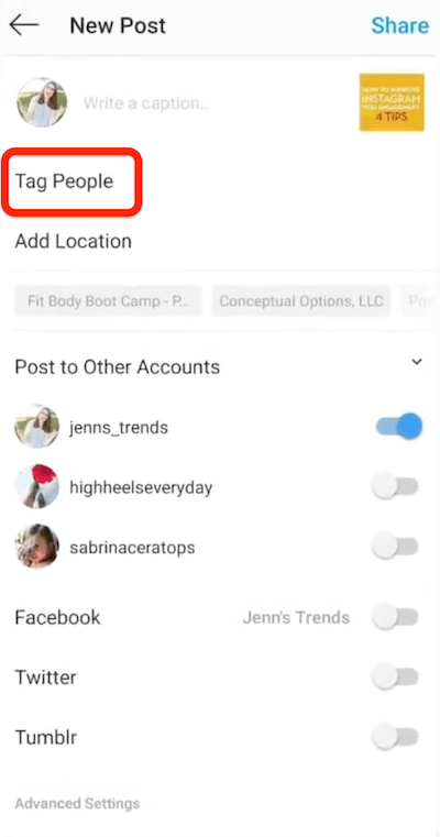 instagram нова опция за публикация, за да маркирате хора