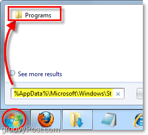 достъп до папката на менюто "Старт" от менюто "Старт" в Windows 7