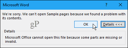 Не може да се отвори Страничен документ в Word