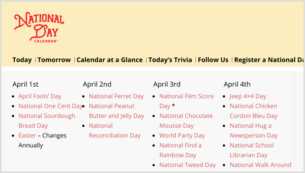 Календар на Националния ден