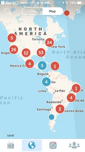 Картата на Перископ улеснява зрителите при намирането на потоци на живо по целия свят.