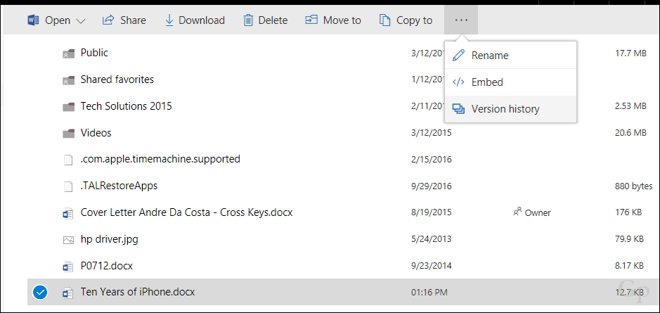 Възстановяване на предишни версии на файлове в OneDrive