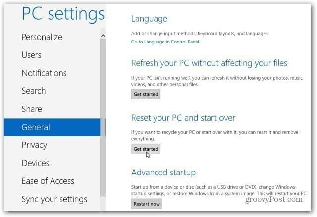Как да нулирате вашия компютър с Windows 8