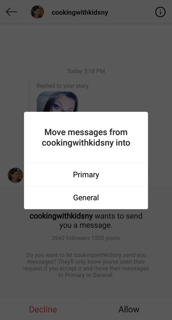 Входящи съобщения за директни съобщения в профила на Instagram Creator, стъпка 2.