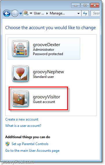 променено име на акаунта за гости в Windows 7