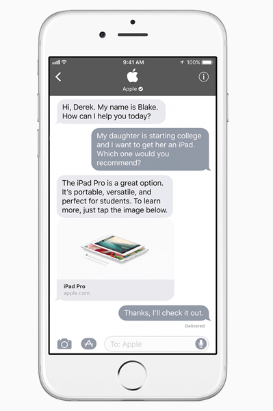 Apple представи Business Chat, мощен нов начин за свързване на бизнеса с клиенти в рамките на iMessage.