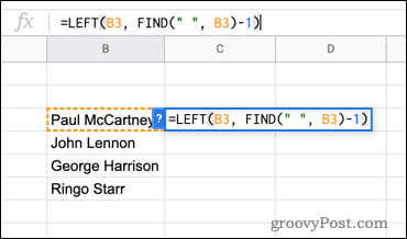 Използване на функцията НАЛЯВО в Google Sheets