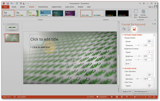 Шаблон за Office 2013 Създайте Направете персонализиран дизайн POTX Персонализирайте ръководството за слайдове за слайдове Как да рисувате Оправяне на стъкла Редактиране на изображения Снимки