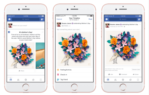 Facebook пусна персонализирани картички, тематични маски и рамки във Facebook Camera и временна реакция „Благодарност“ в чест на Деня на майката.