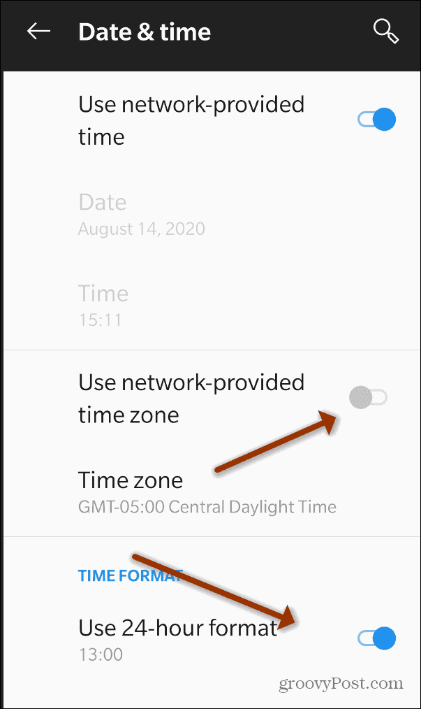 24 часа часова зона android
