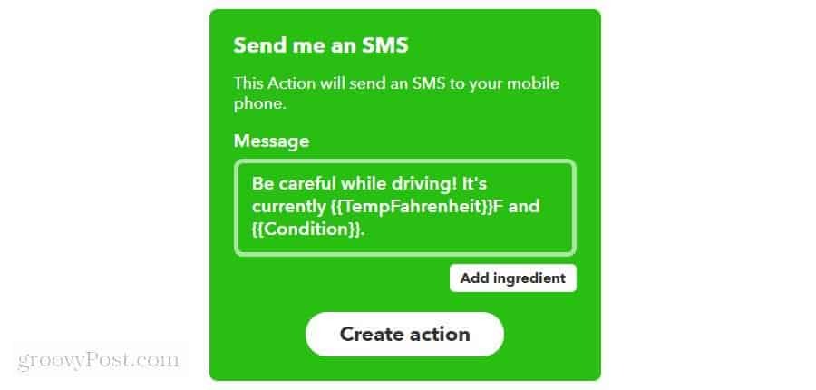 конфигуриране на SMS съобщение на ifttt
