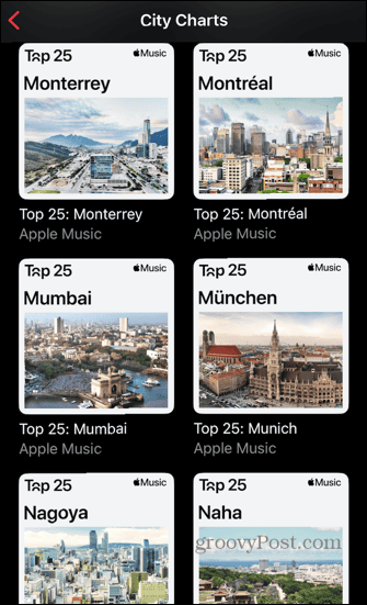 Apple Music класира градовете по име