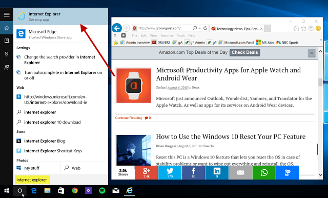 Съвет за Windows 10: Намерете и използвайте Internet Explorer, когато е необходимо
