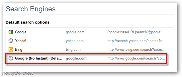Опции за търсене по подразбиране за Google Chrome