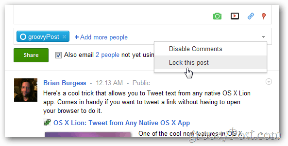 Заключване или блокиране на коментари за google + публикация