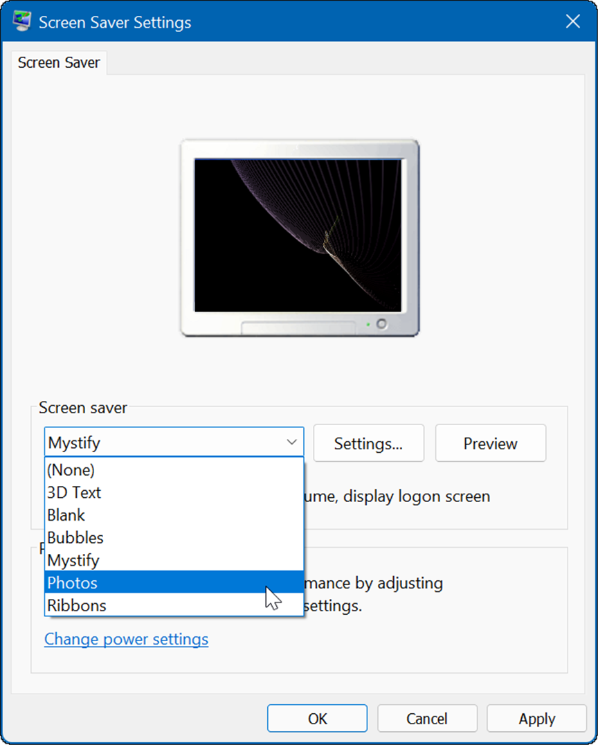 Настройките на скрийнсейвъра задават снимки като скрийнсейвър на Windows