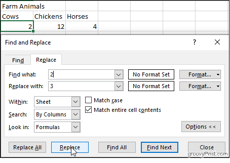 Съдържание на клетка в Excel Match