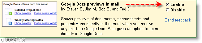 Прегледите на google docs могат да бъдат активирани в настройките на Labs