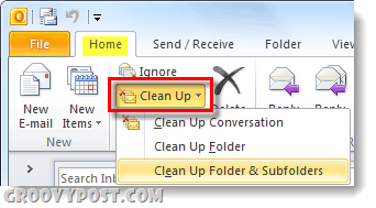 почистване на вашата папка или разговори в Outlook 2010
