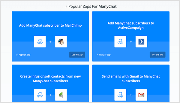 Моли Питман казва, че интеграцията на Zapier ви позволява да изпращате имейл адрес, който потребителят предоставя в Messenger, до вашия софтуер за автоматизация на имейли.