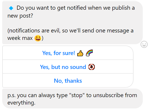 Винаги можете да се откажете от съобщенията на chatbot.
