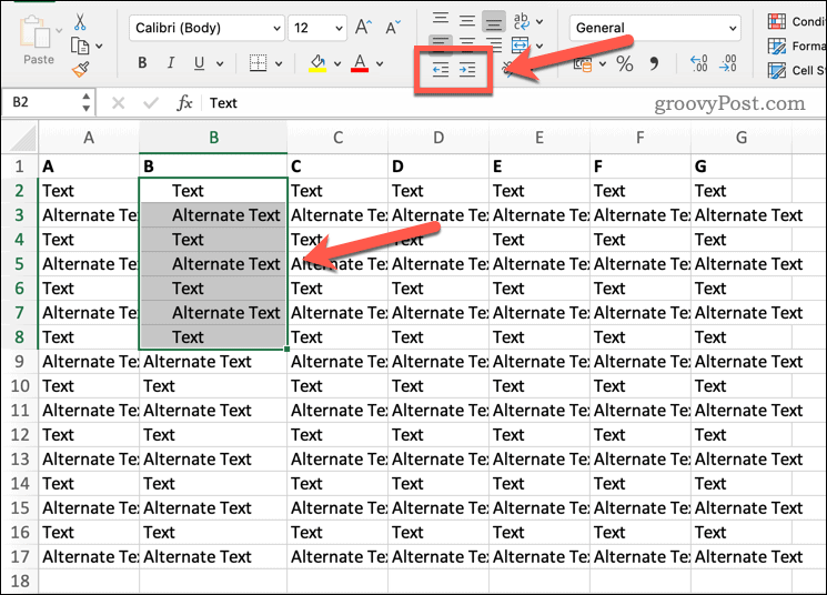 Отстъп на текст в Excel