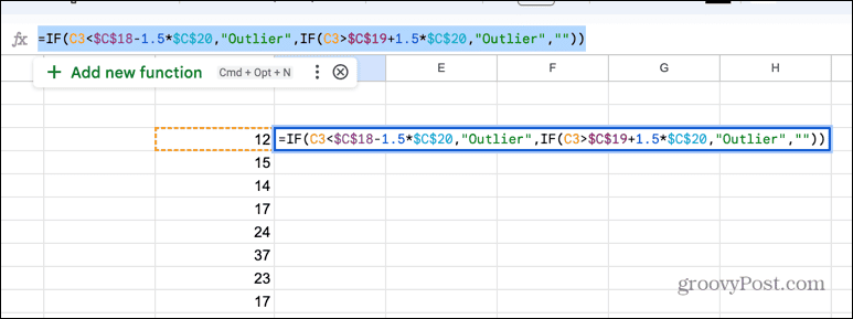 формула за извънредни стойности на google sheets