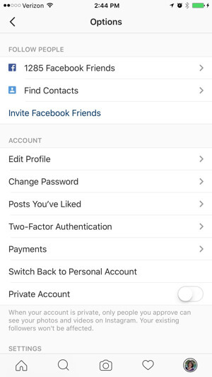 опции за бизнес профил в instagram