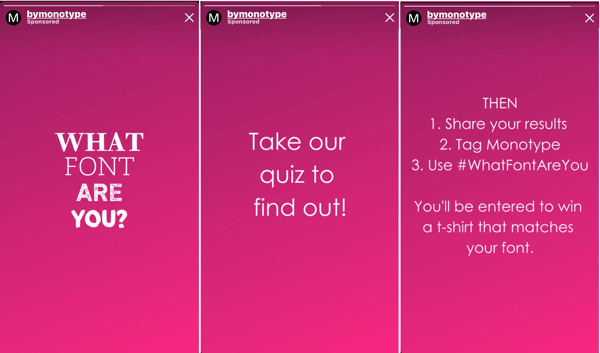 Как да подобрите ангажираността с история на Instagram, потърсете последователи на DM, пример 2 за тест за шрифтове от Monotype