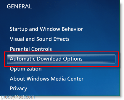 Windows 7 Media Center - щракнете върху опциите за автоматично изтегляне