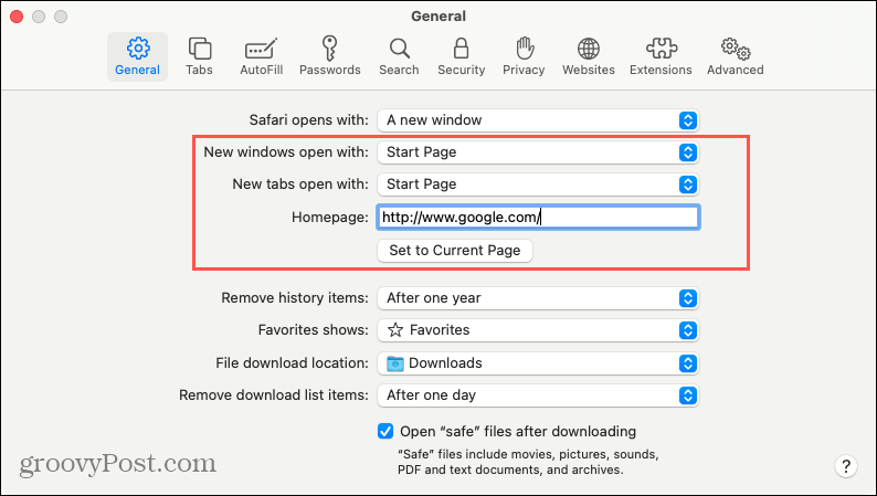 Настройки за отваряне на нови раздели или Windows в Safari