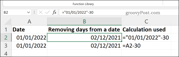 Премахване на дни от дата в Excel