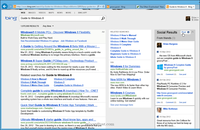 Microsoft подобрява Bing Facebook Social Search Sidebar