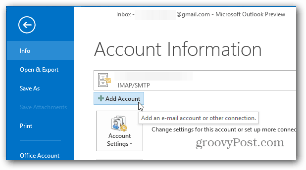 Добавете акаунт Outlook 2013
