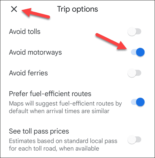 Избягвайте магистрали и магистрали в Google Maps на мобилни устройства