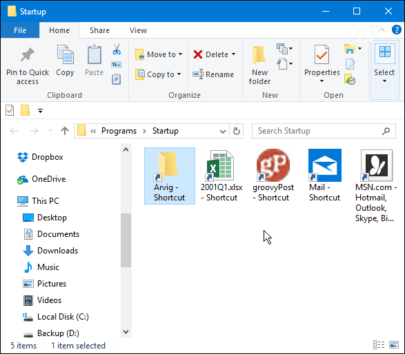 Папка за стартиране на Windows 10