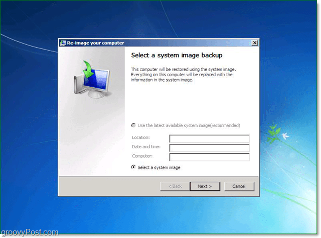 изберете Windows 7 архивиране на системно изображение