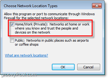 как ръчно да изберете мрежа за изключението на защитната стена на Windows 7