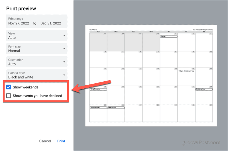 google календар показва уикендите