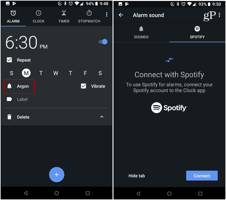 Google будилник Spotify