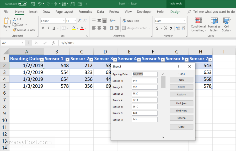 формуляр за въвеждане на данни в Excel