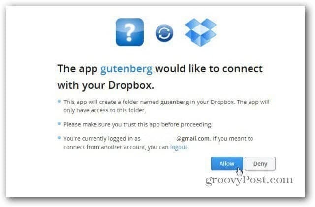 проект gutenberg се свържете с dropbox