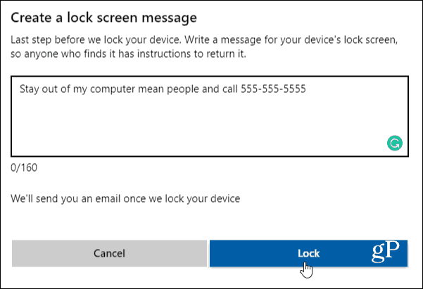 Проверете Lock Computer Write Message