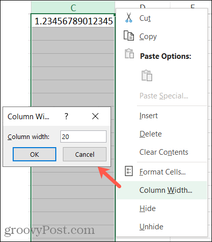 Увеличете ширината на колоната в Excel