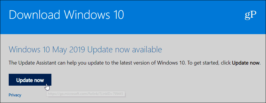 Актуализирайте актуализацията на Windows 10 1903 май 2019 г.