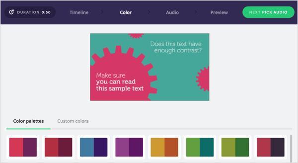 Изберете цветова палитра за вашето Biteable видео или създайте своя собствена.